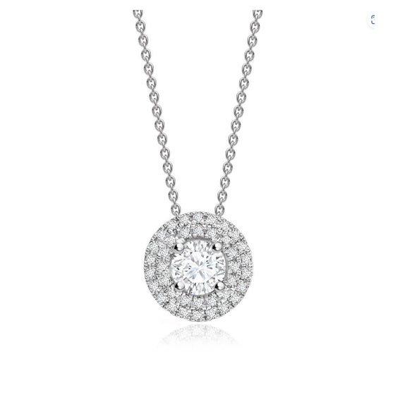 Double Halo Round Brilliant Diamond Pendant - Gem-imas Diamond Jewellery