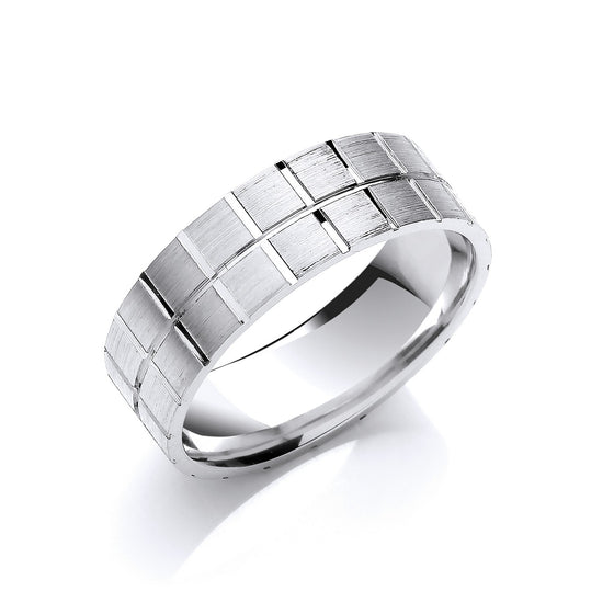 Matt Squared and Grooved Men's Wedding Band - Gem-imas Diamond Jewellery