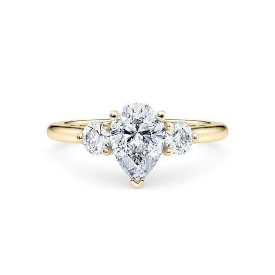 Pear and Round Brilliant Diamond Trilogy Engagement Ring - Gem-imas Diamond Jewellery