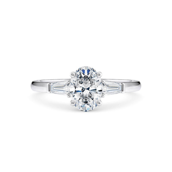 Oval and Baguette Diamond Trilogy Engagement Ring - Gem-imas Diamond Jewellery