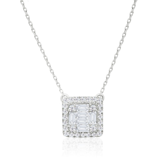 Baguette and Round Diamond Cluster Pendant - Gem-imas Diamond Jewellery