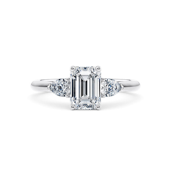 Emerald Cut and Pear Diamond Trilogy Engagement Ring - Gem-imas Diamond Jewellery