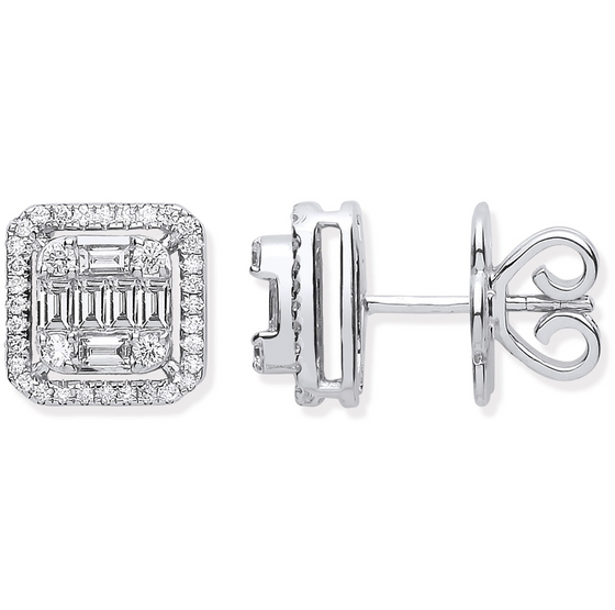 Baguette and Round Diamond Cluster Earrings - Gem-imas Diamond Jewellery