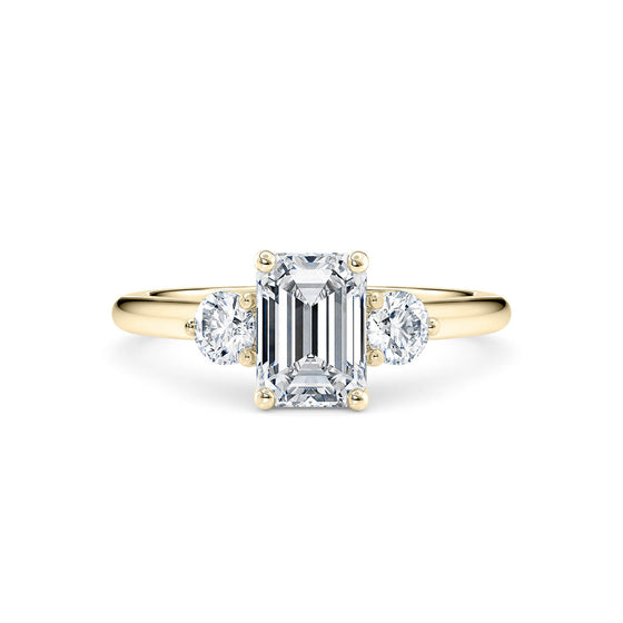 Emerald Cut and Round Diamond Trilogy Engagement Ring - Gem-imas Diamond Jewellery