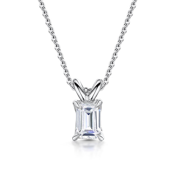 1ct Emerald Cut Solitaire Lab Diamond 18ct white gold Pendant - Gem-imas Diamond Jewellery