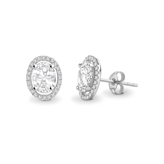 Oval Single Halo Diamond Earrings - Gem-imas Diamond Jewellery