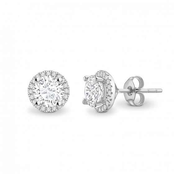 Round Single Halo Diamond Earrings - Gem-imas Diamond Jewellery