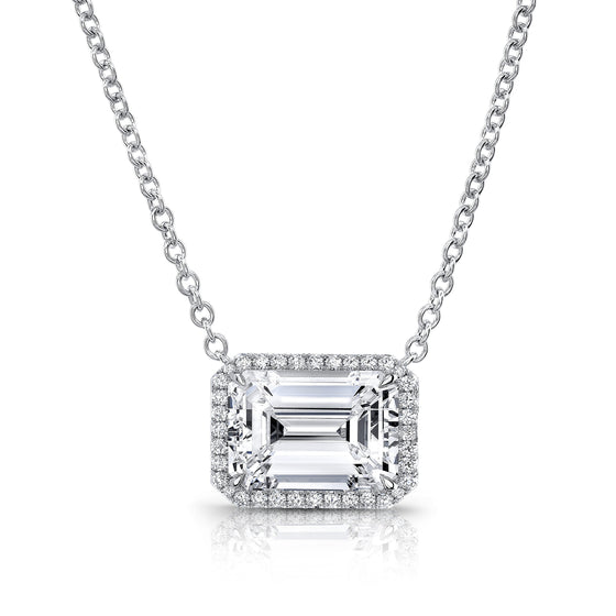 Unique Emerald Cut Diamond Halo Pendant - Gem-imas Diamond Jewellery