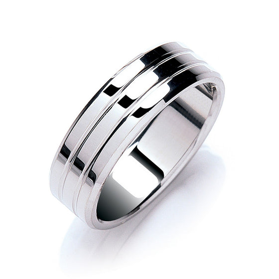 Double Groove Polished Men's Wedding Band - Gem-imas Diamond Jewellery