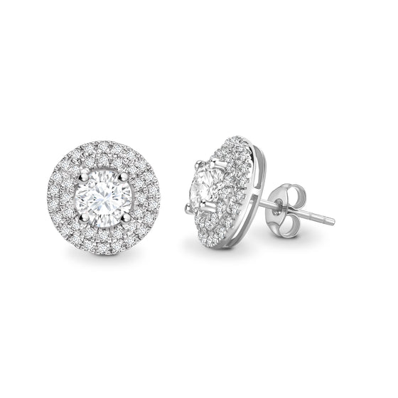 Round Double Halo Diamond Earrings - Gem-imas Diamond Jewellery