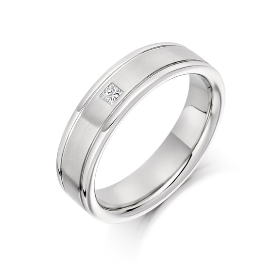 Platinum and Princess Cut Diamond Men's Flush Wedding Band - Gem-imas Diamond Jewellery