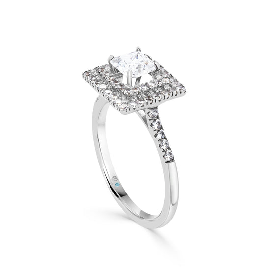 Princess Cut Double Halo Diamond Engagement Ring - Gem-imas Diamond Jewellery