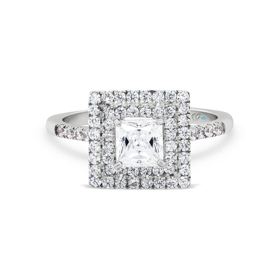 Princess Cut Double Halo Diamond Engagement Ring - Gem-imas Diamond Jewellery