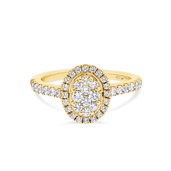 18ct Gold Oval Diamond Cluster Engagement Ring - Gem-imas Diamond Jewellery