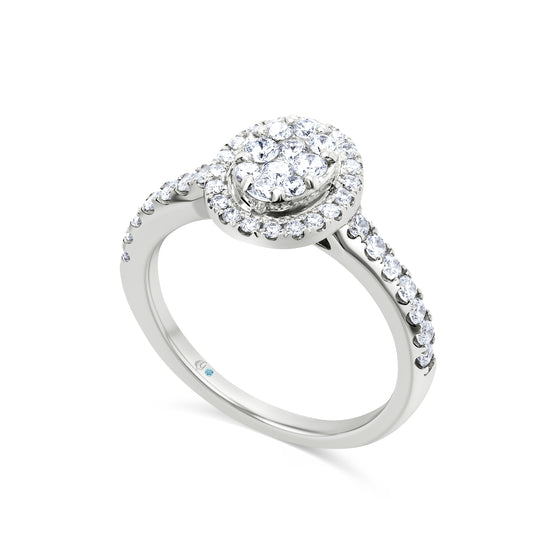 18ct White Gold Round Diamond Cluster Engagement Ring - Gem-imas Diamond Jewellery